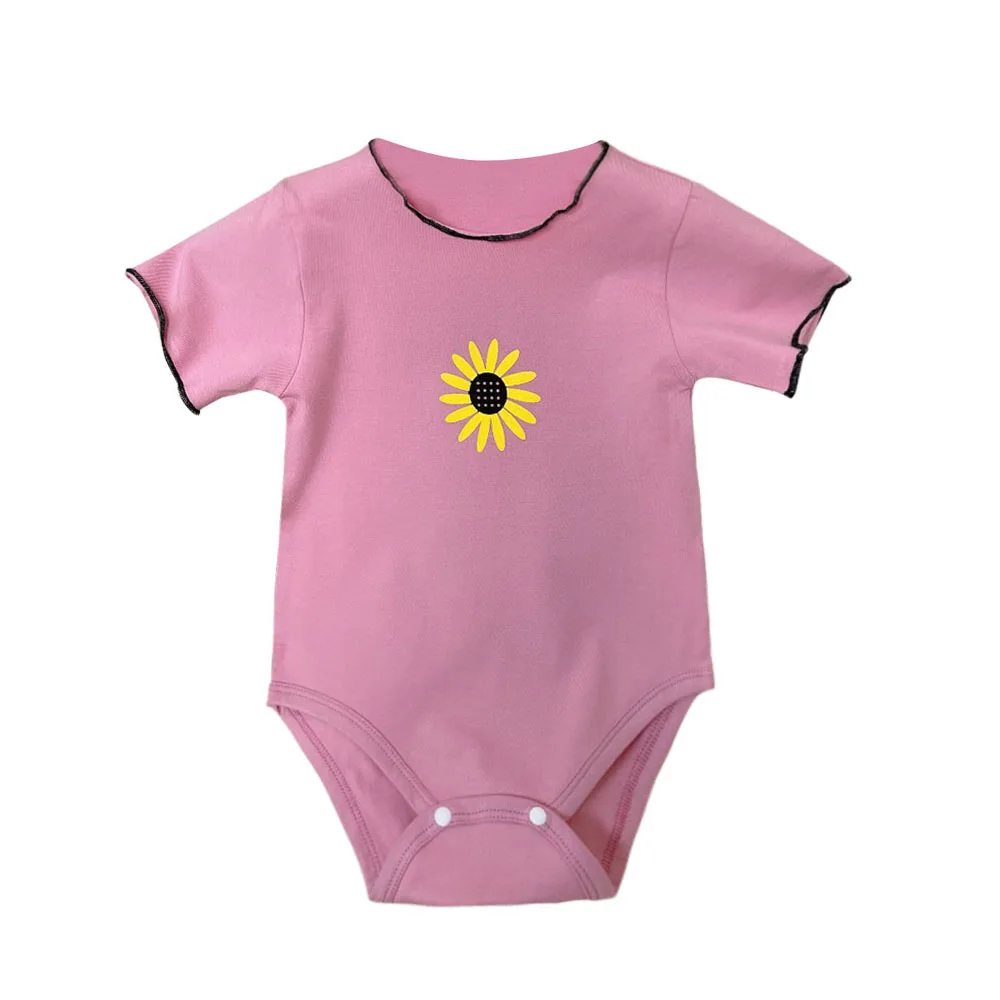 

What&why summer pink baby romper toddler rompers 100% cotton infant girl daisy short sleeve jumpsuit baby clothing wholesale