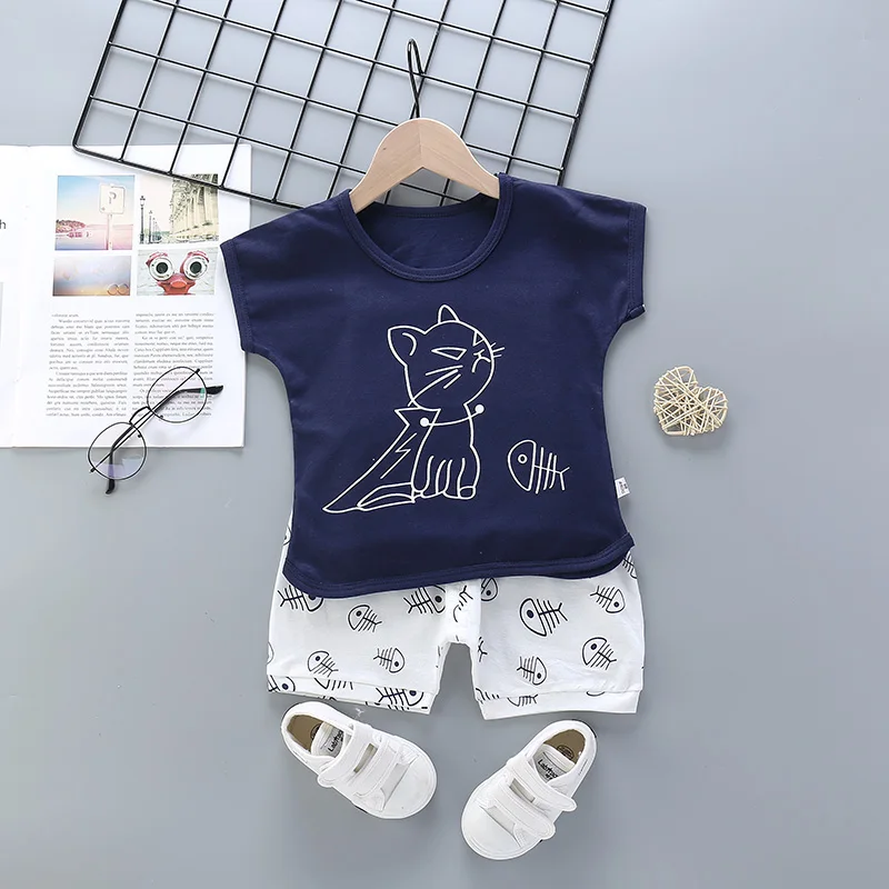 

2020 Summer Wholesale Children Boutique Kids Clothes Short Sleeve Baby T Shirt Boys Clothing Set COTTON Embroidery OEM Spring