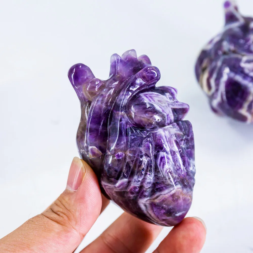 

Wholesale high quality natural folk crafts amethyst heart healing crystals carving for home decoration