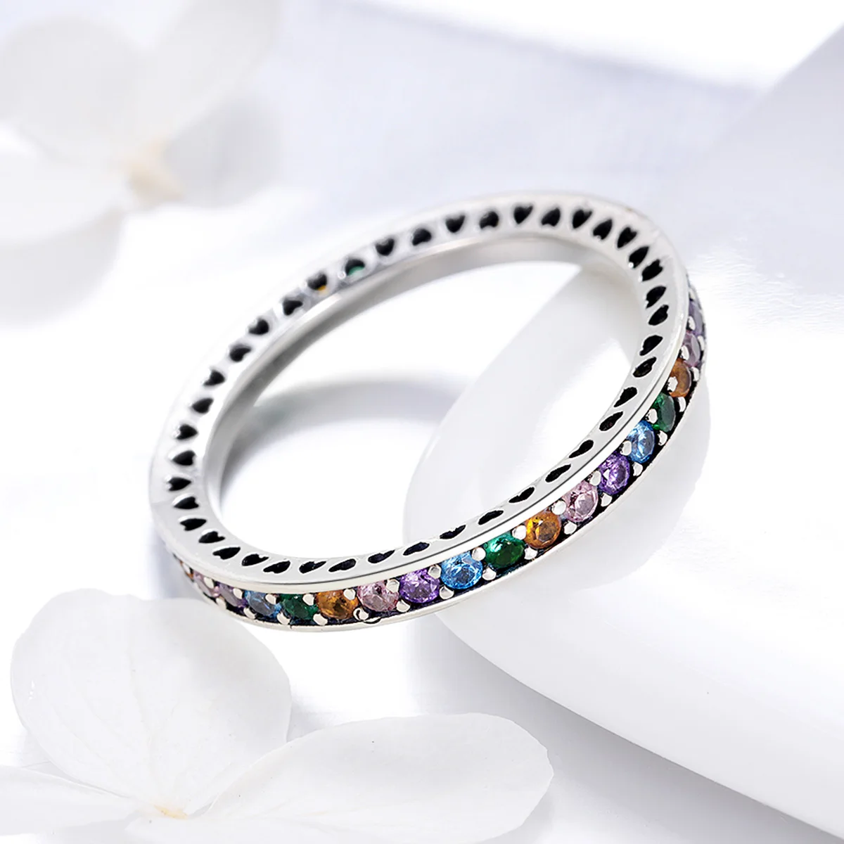 

925 Sterling Silver Colorful CZ Crystal Round Pave Finger Rings