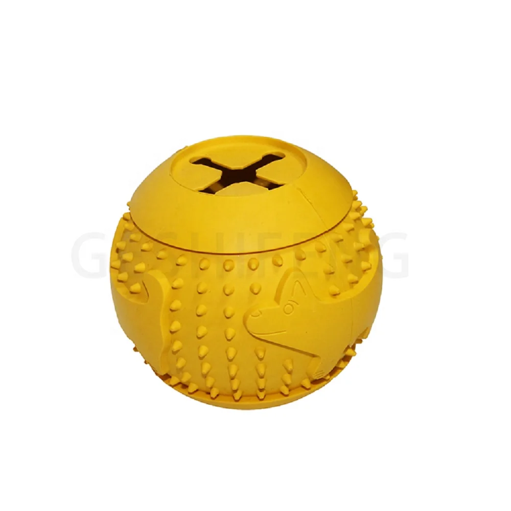 

Hot Sales Rubber color customized Pet leaky Food Ball Toys Pet Toys, Yellow