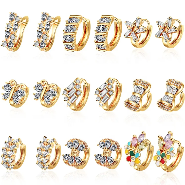 

Saudi 2022 pictures of small gold huggie fashion jewelry earrings with zircon designs jewelry models for woman