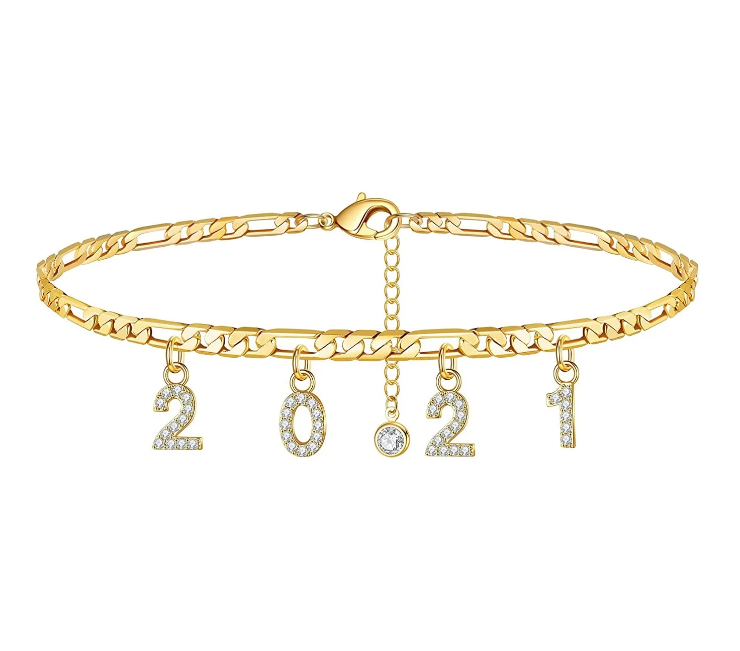 

14K Gold Filled Dainty CZ Date Anklet Personalized Birth Year Number Anklets for Women, Picture shows