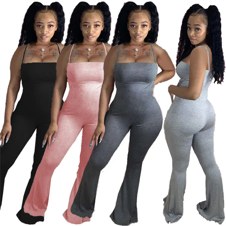 

Wholesale Lady Slip Solid Color Bodycon Sexy Plus Size One Piece Rompers Summer Women Jumpsuits, Picture