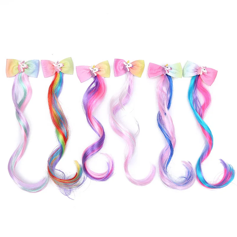 

LBV Accessories Children's cute cartoon pony Unicorn bow hairpin Wig headpiece Colorful wig piece hairpin