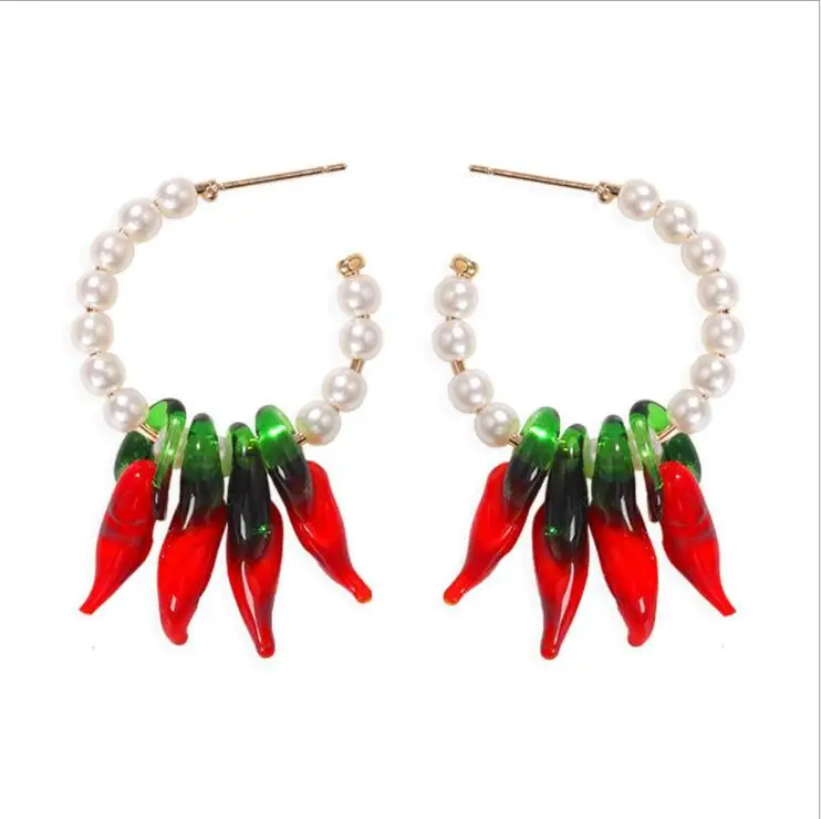 

2021 Acrylic red pepper resin pendant C shape earrings fashion jewelry hoops earrings for Women crystal drop earrings, Same as pictures show,5% color difference exist