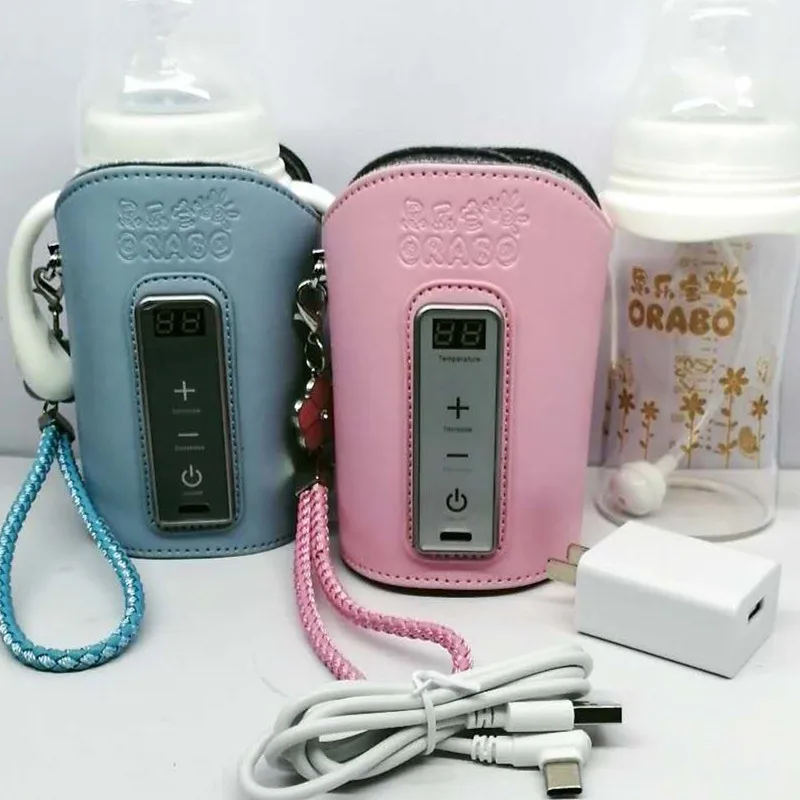 

2020 Feeding supplies travel bag USB baby milk Heater portable glass bottle heater, Blue,pink