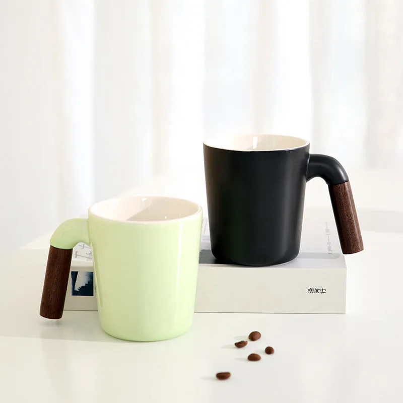 

Wholesale custom logo matte Four color gifts cup porcelain coffee mug with wooden handle sublimation CeramicTravel Mug Student