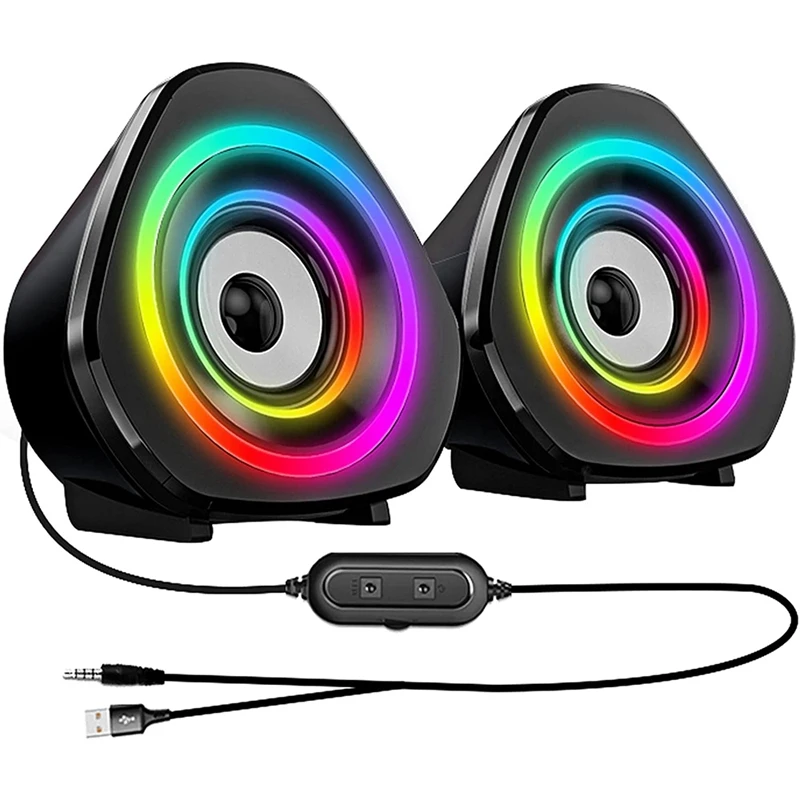 

Vofull Modern Design Computer Woofer Gaming Speaker LED Light Automated Colour Cycle Bass Computer Speakers, Black