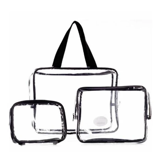 

Hot Sale High Quality 3 Pieces Makeup Pouch Practical Travel Organizer Transparent Makeup Bag Sets, Clear/black,clear/red,clear/blue,clear/brown