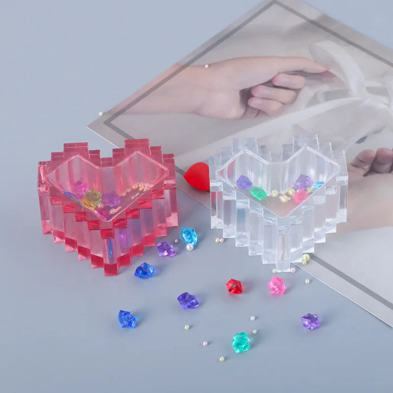 

Wholesale DIY Epoxy Mold Pixel Love Storage Box Silicone Mold Handmade Mirror mold, White