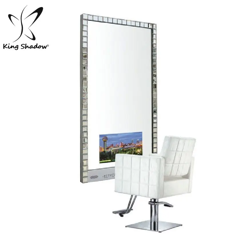 

wall mounted mirror hair salon station mirror with TV makeup mirror, Changeable
