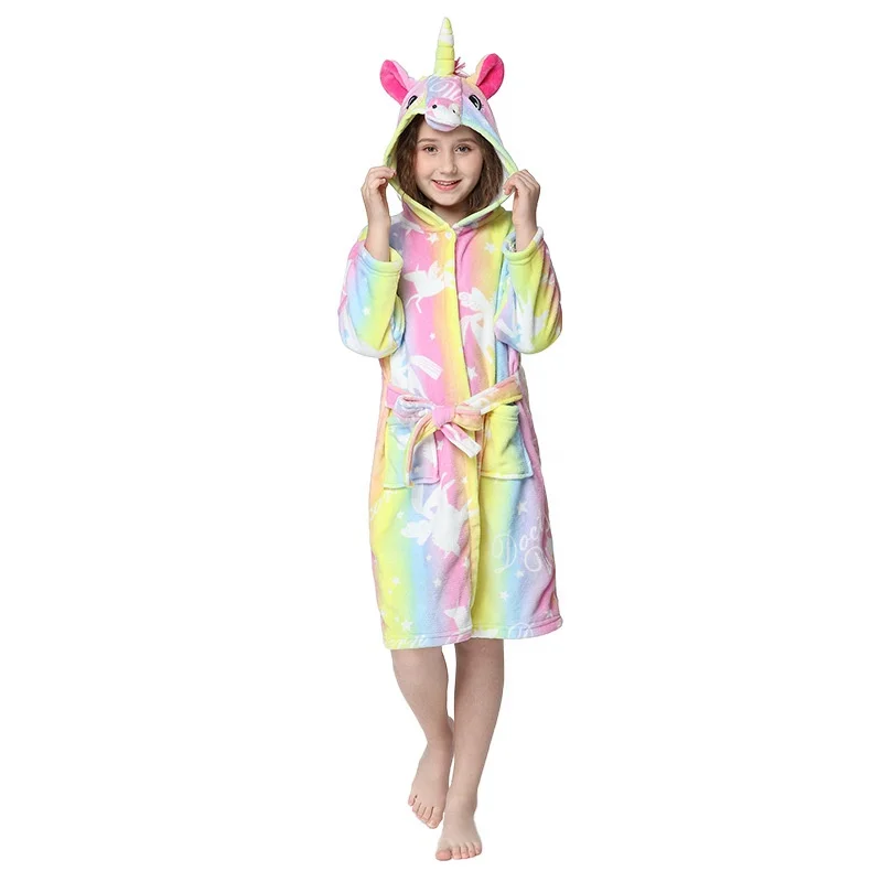 

High Quality cartoon stripe Flannel Bathrobe Children cute Soft Hooded Robe Pajamas Hooded Bath Robe Home Wear Kids sleepwear, Picture shows