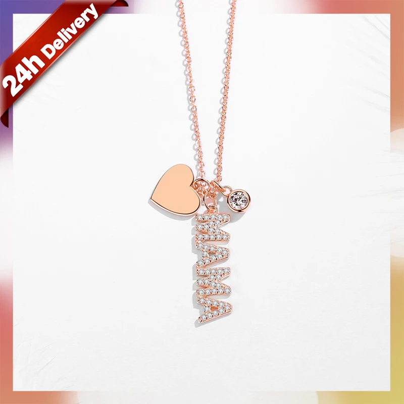 

Dylam Elegant Bling Cubic Zirconia Rose Gold Plated 925 Sterling Silver Jewelry for Mothers Day Heart Necklaces Mama Necklace