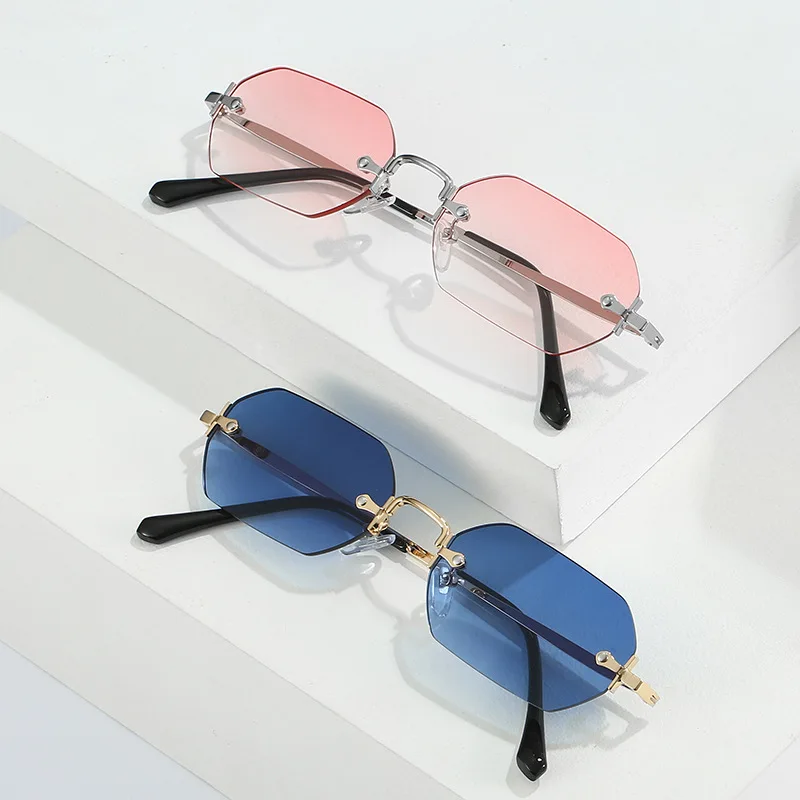 

3126 Vintage Fashion New frameless sunglasses polygon cut edge glasses Rimless Rectangle Shades Gradient sunglasses women