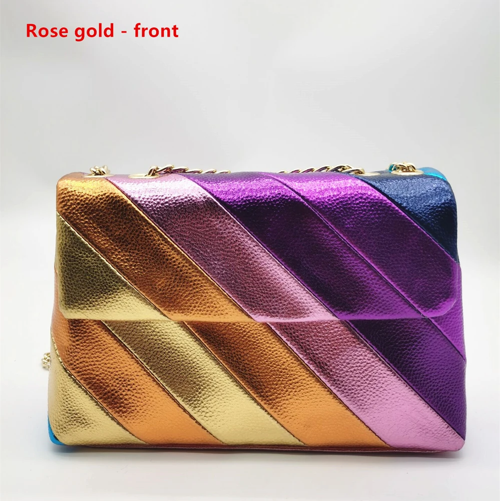 

Jointting Metallic Colorful Pu Handbag Stitching Hand Bag Purse Portable Toiletry Pouch Rainbow Colorful For Ladies, Black/sliver/rose gold /light gold