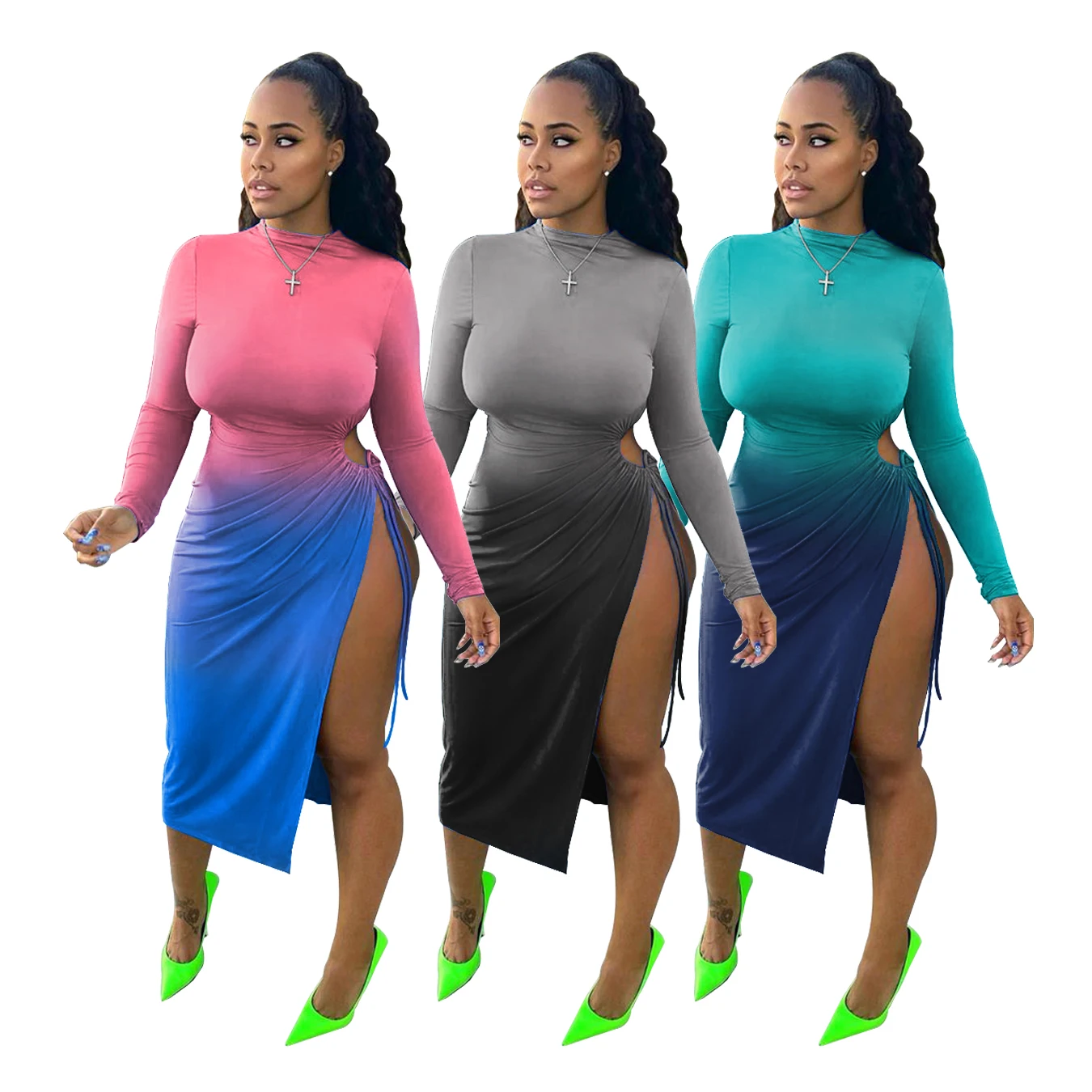 

Foma-W8127 Wholesale womans clothing winter 2 piece set gradient bodycon sexy dress nighty clubs