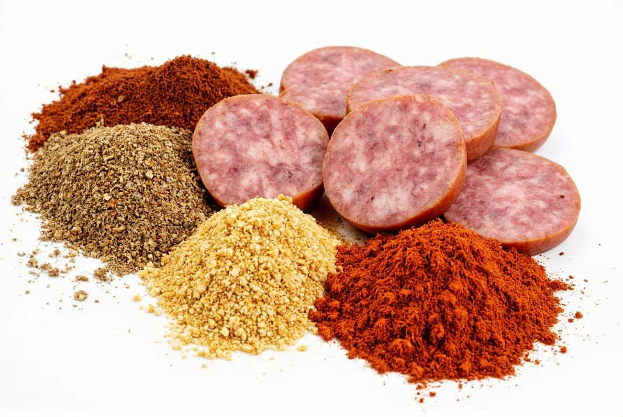 Close-up of various sausage spices in jars