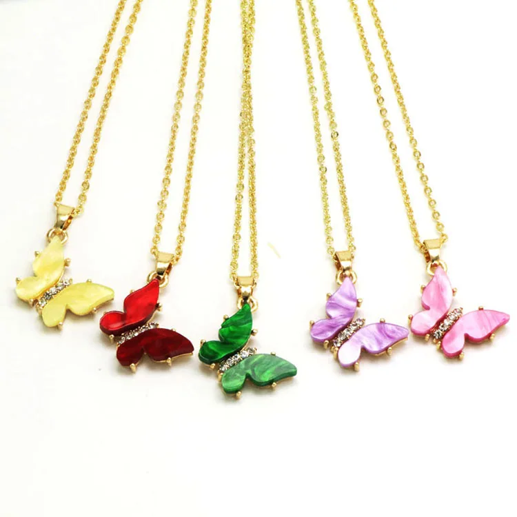 

NZ1180 new arrival fashion stainless steel ladies O chain brass with CZ butterfly pendant women necklace