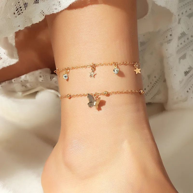 

21524 Fashion beautifully crafted ladies accessories tribal ladies boho style multilayer anklets, Picture shows