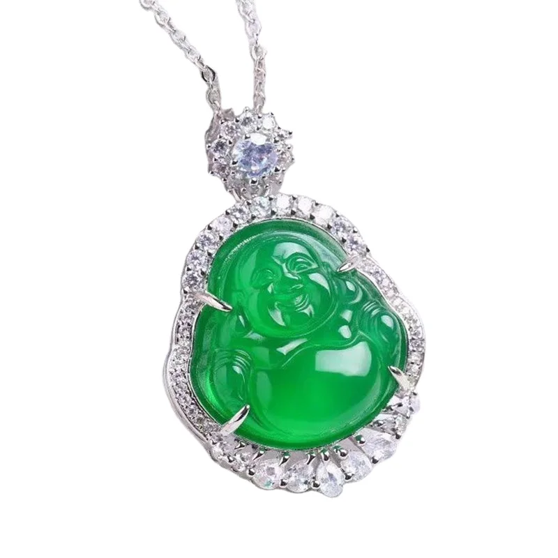 

Certified Green Chalcedony Buddha Pendant Lady Inlaid Jade And Green Buddha Pendant