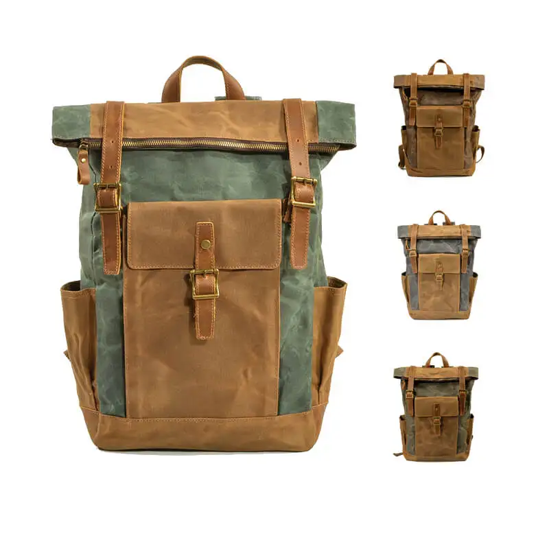 

Hot sale waterproof outdoor vintage waxed canvas hiking backpack