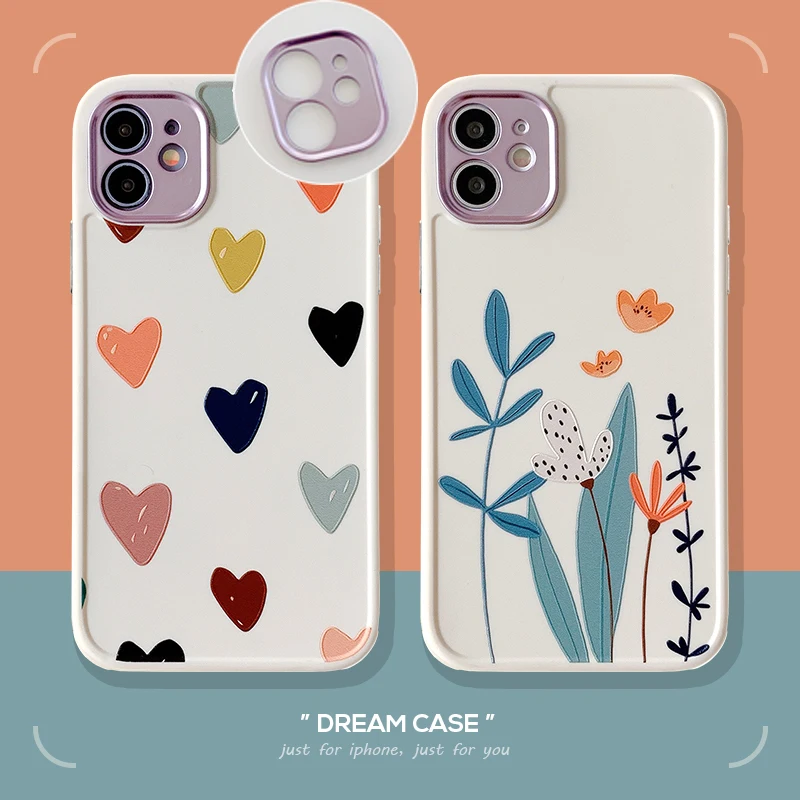 

For iPhone 13 12 Pro Case Heart Flowers Phone Case For iPhone 12Mini 11Pro Max 8 7 Plus X XS Max XR Marble Soft TPU Bumper Cover