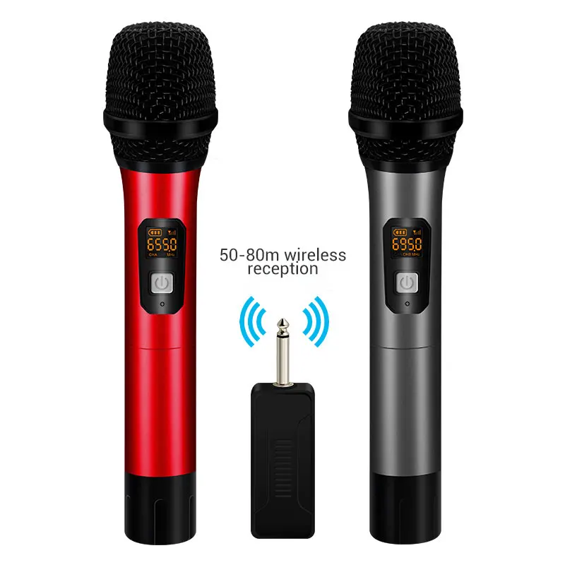 

Portable karaoke microphone UHF dynamic LED built-in battery karaoke wireless microphone