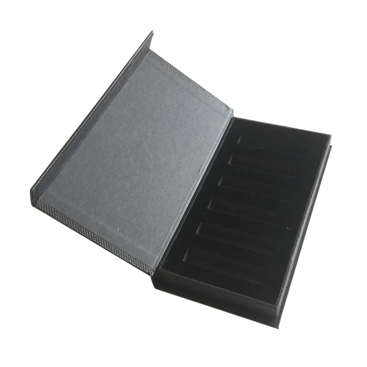 Small Size Magnet Textured Black Perfume Tube Packing Box With Foam insert