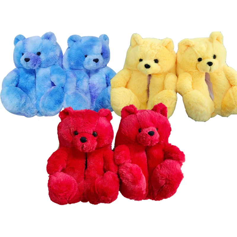 

Bedroom soft cozy fuzzy fluffy non slip bear slip on shoes plush pink teddy bear slippers Teddy Bear House Shoes, Assorted colors