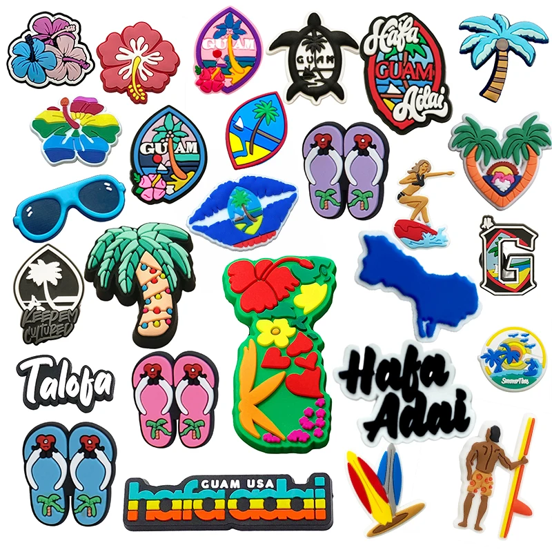 

Guam Shoe Charms Hawaiian Flag Wholesale Designer Soft Pvc Rubber Croc Charms Buckle X5 2D/3D Color Filling or Printed Color