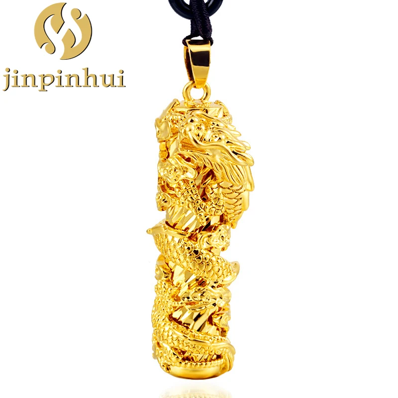 

Jinpinhui jewelry 24K gold-plated necklace Dragon Column men's pendant hollow hard gold men's and women's pendant DIY gift