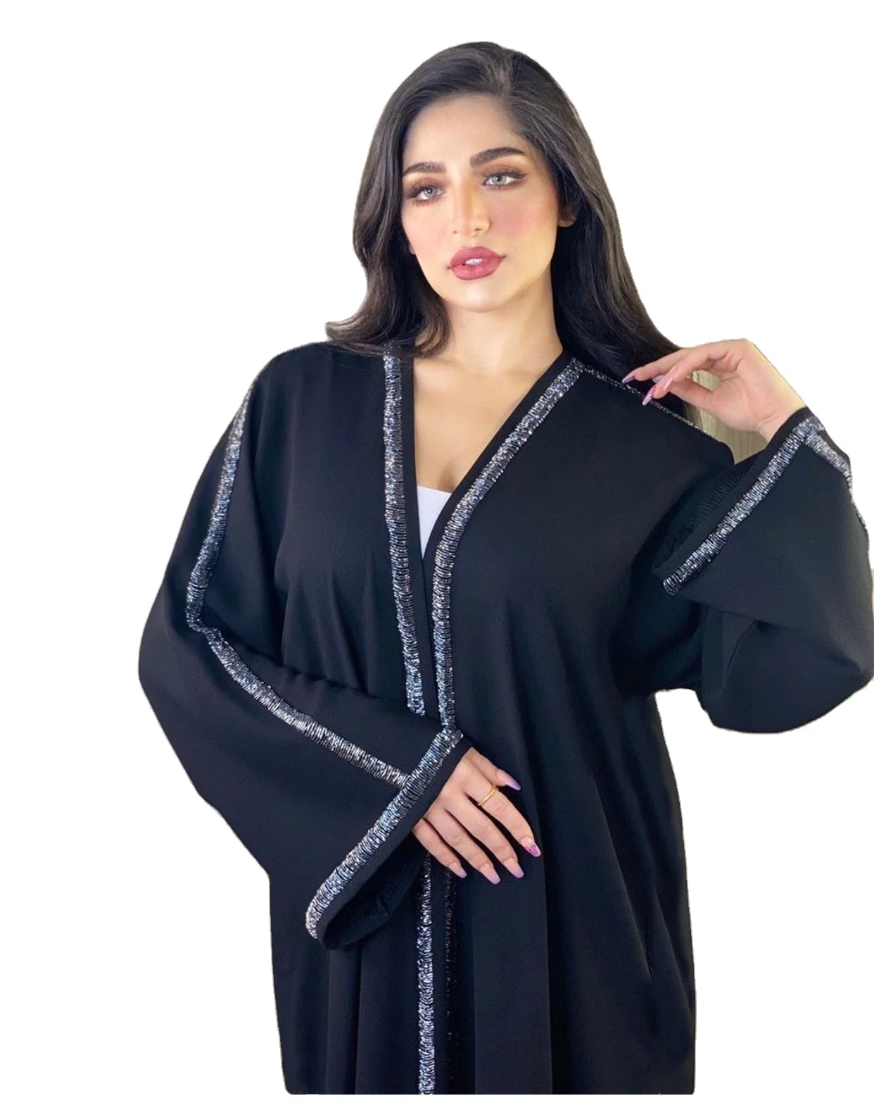 

HJ ZMDR40 Luxury Diamond Abaya Dubai 2021 Women Open Abaya Kimono Modest Dubai Black Abaya