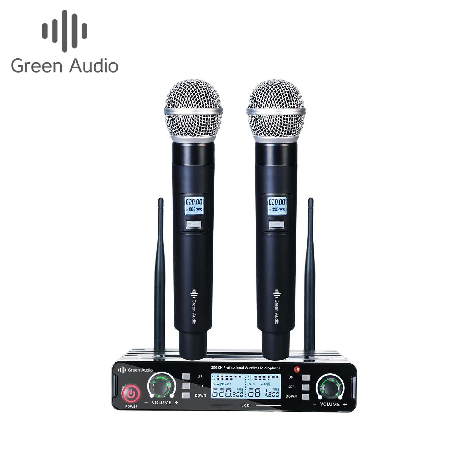 

GAW-200CH UHF 1 to 2 wireless microphone plug and play home KTV with LED screen microphone stable transmission