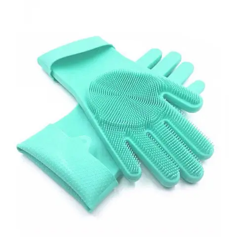 

Silicone dishwashing gloves brush pot bowl washing waterproof multi-function kitchen cleaning gloves, As same as picture
