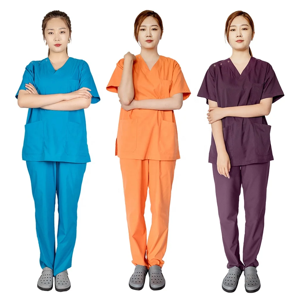 

Purple Nursing Unisex Short Sleeve Scrubs Hospital Uniforms Surgical Wholesale OEM Professional New Fashion China Usa Scrub Sets, All the color in pantone