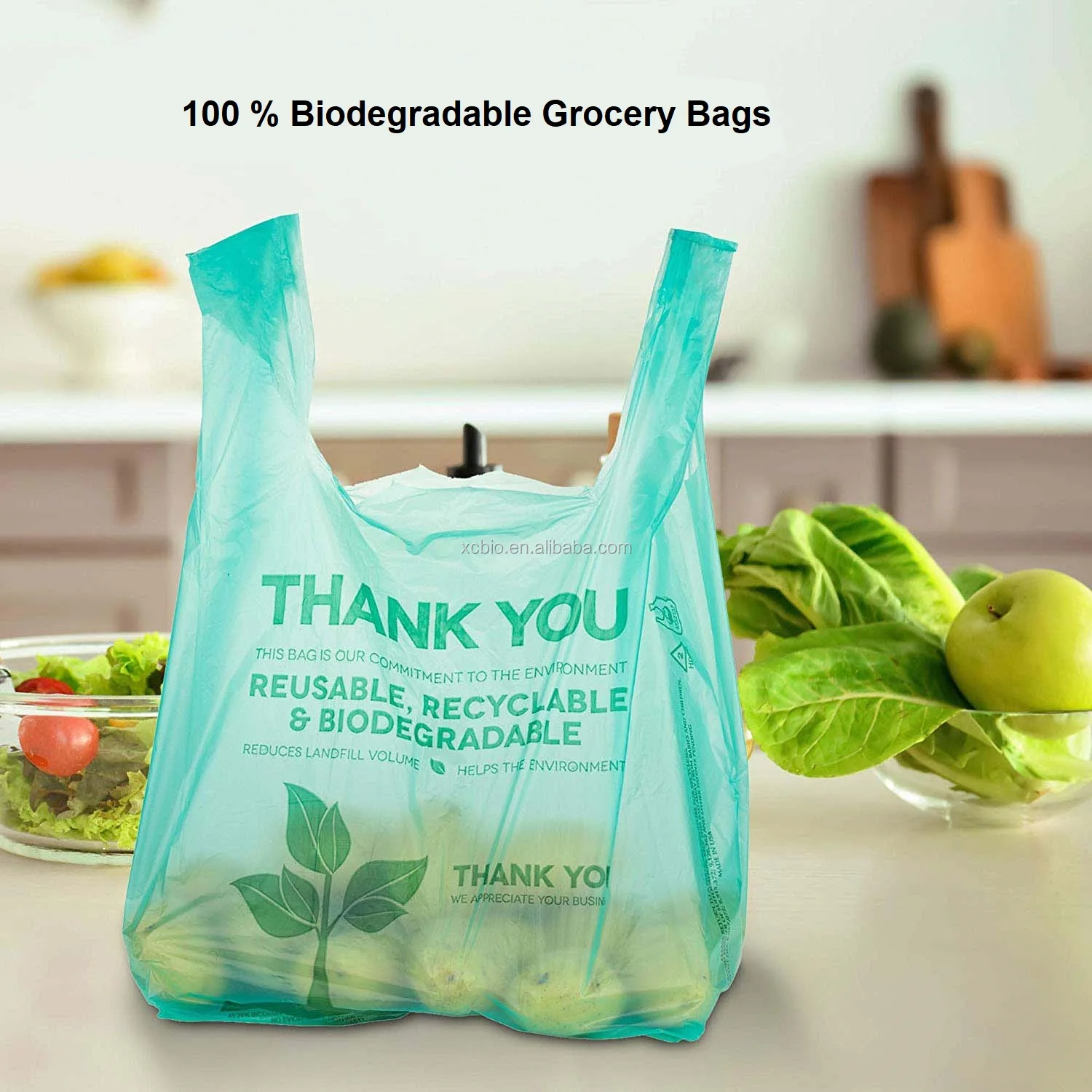 100% Biodegradable Certified with Handles Eco Friendly T-Shirt Thank You Shopping Bags