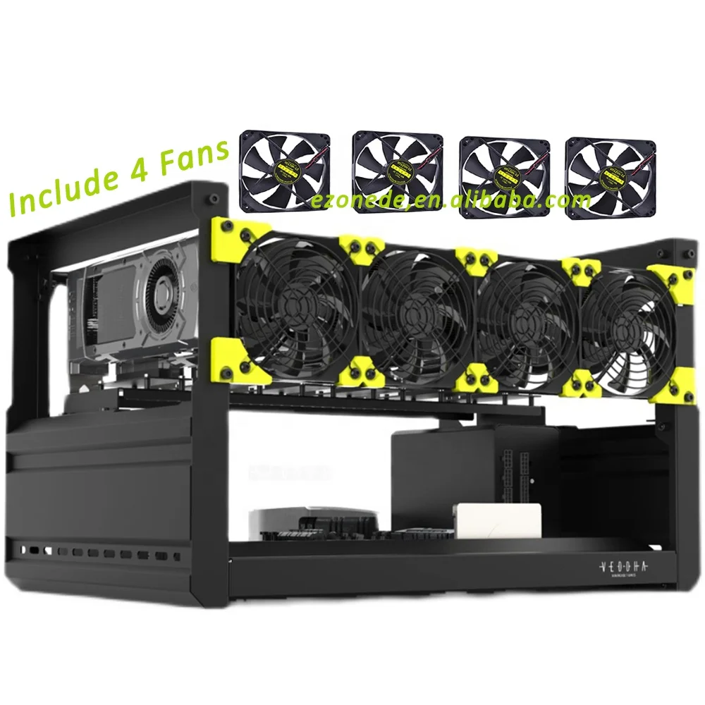 

Veddha T2 6 GPU Mining Case Aluminum Mining Rig Open Air Frame Case for Ethereum(ETH)/ETC/ZCash/BTC/Monero Easy Assemble w/ Fan