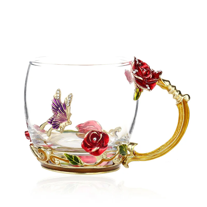 

Enamel Water Cup Heat-resistant Glass Set Home Flower Tea Cup Creative Couple Cup Gift