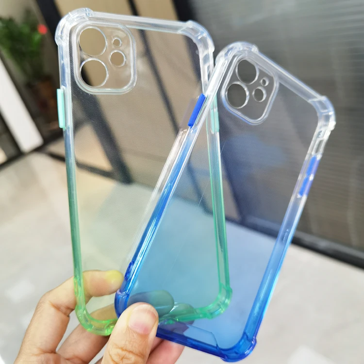 

Universal 2.0mm Gradient Colour Airbag Design Shockproof Clear Transparent Soft TPU Mobile Cell Phone Cover Case For Oppo C15