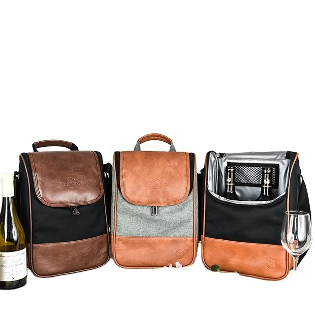 

2 Bottle Wine Carrier Bag Tote Insulated champagne tote bag Waterproof picnic BOX wine cooler bag, Customized color