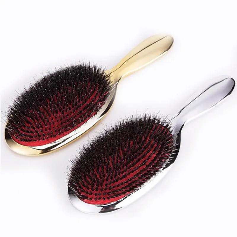 

Luxury Gold And Silver Color Boar Bristle Paddle Oval Hair Brush Anti Static Hair Massage hair Bristle extension brush comb, Gold silver