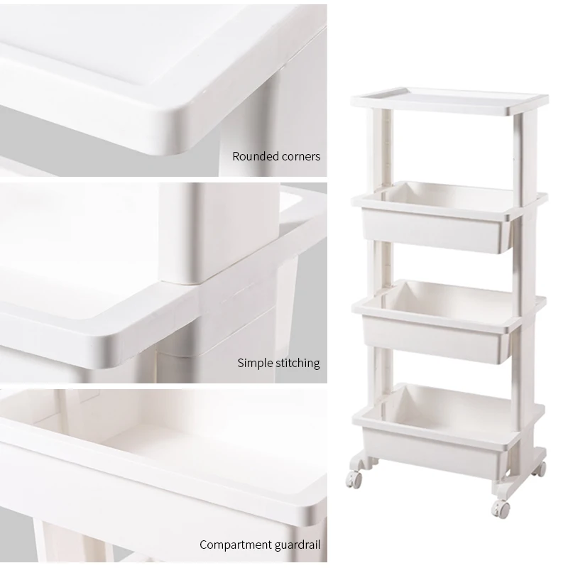 

High Quality 4 Tier Slim White Storage Rolling Cart Mobile Plastic Shelving Wheel Storage Rack For Kitchen, Transparent brown