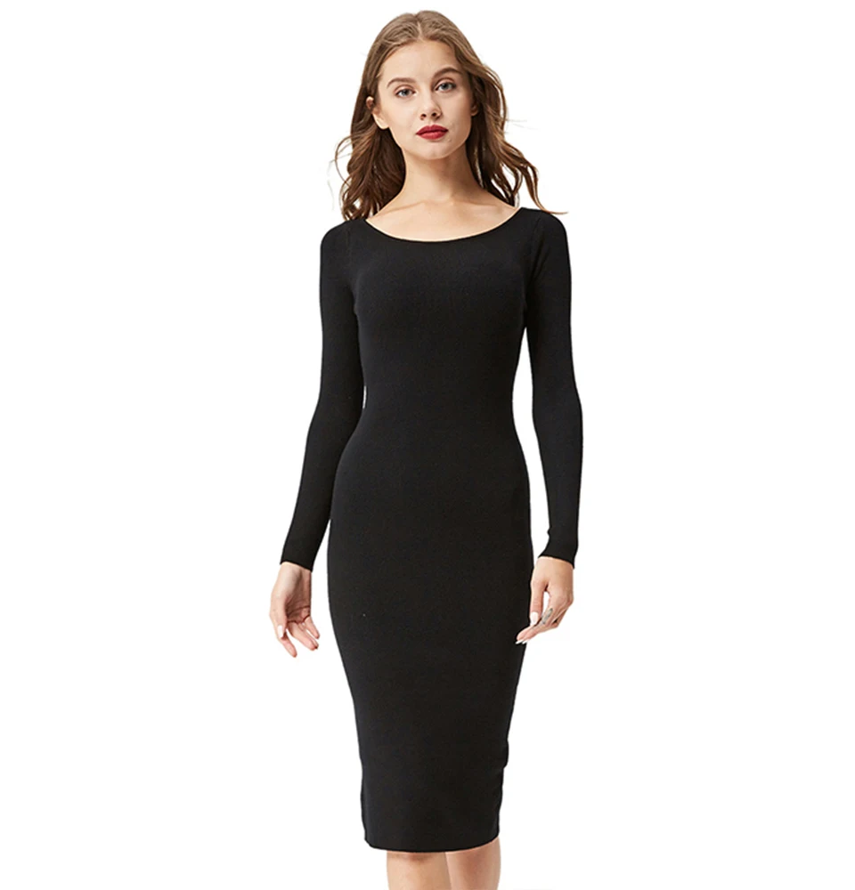 

One Piece Women's Sexy 2020 New Casual Long Sleeve Factory Price knitted cotton dress