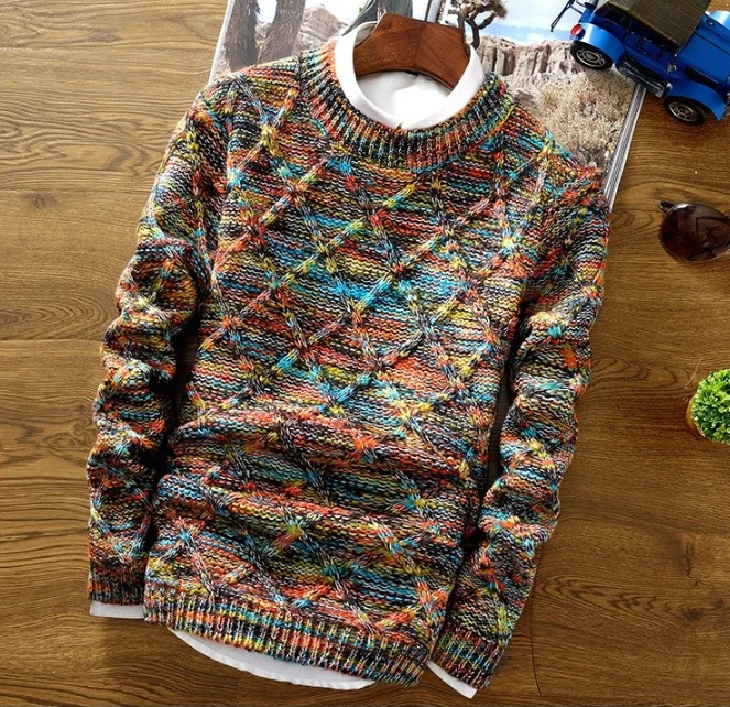 2019 new fashion men's casual slim long-sleeved winter thick sweater