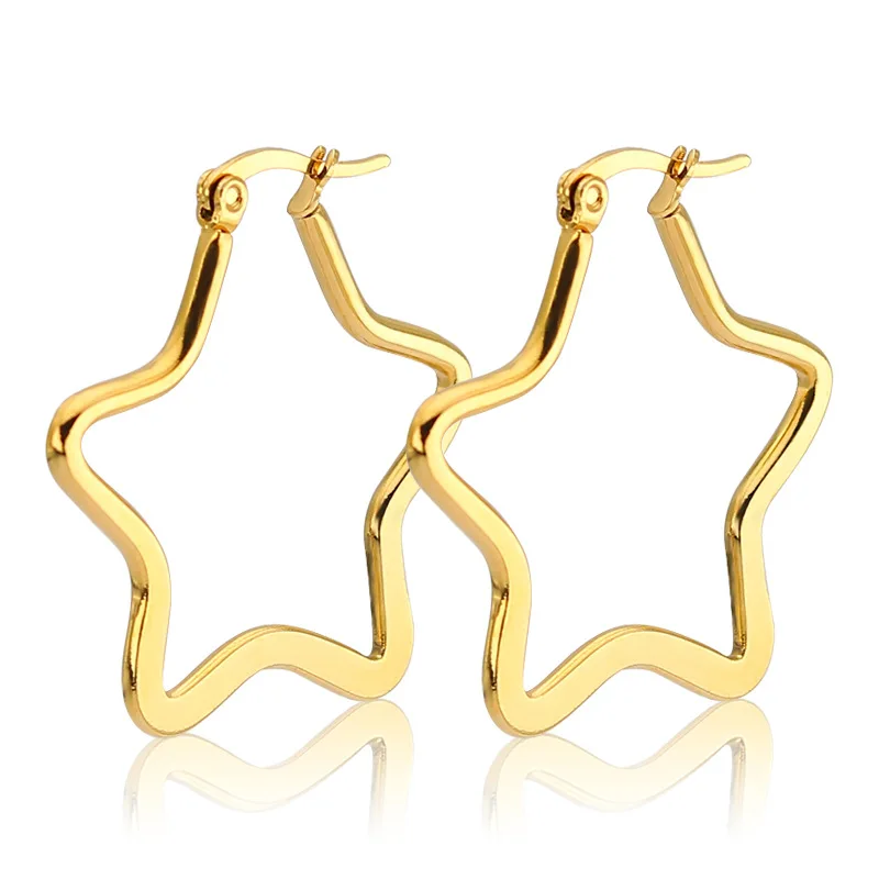 

High Quality Custom Fashion Gold-Plated Colorful Stainless Steel Hoop Earrings Five-Pointed Star Earrings