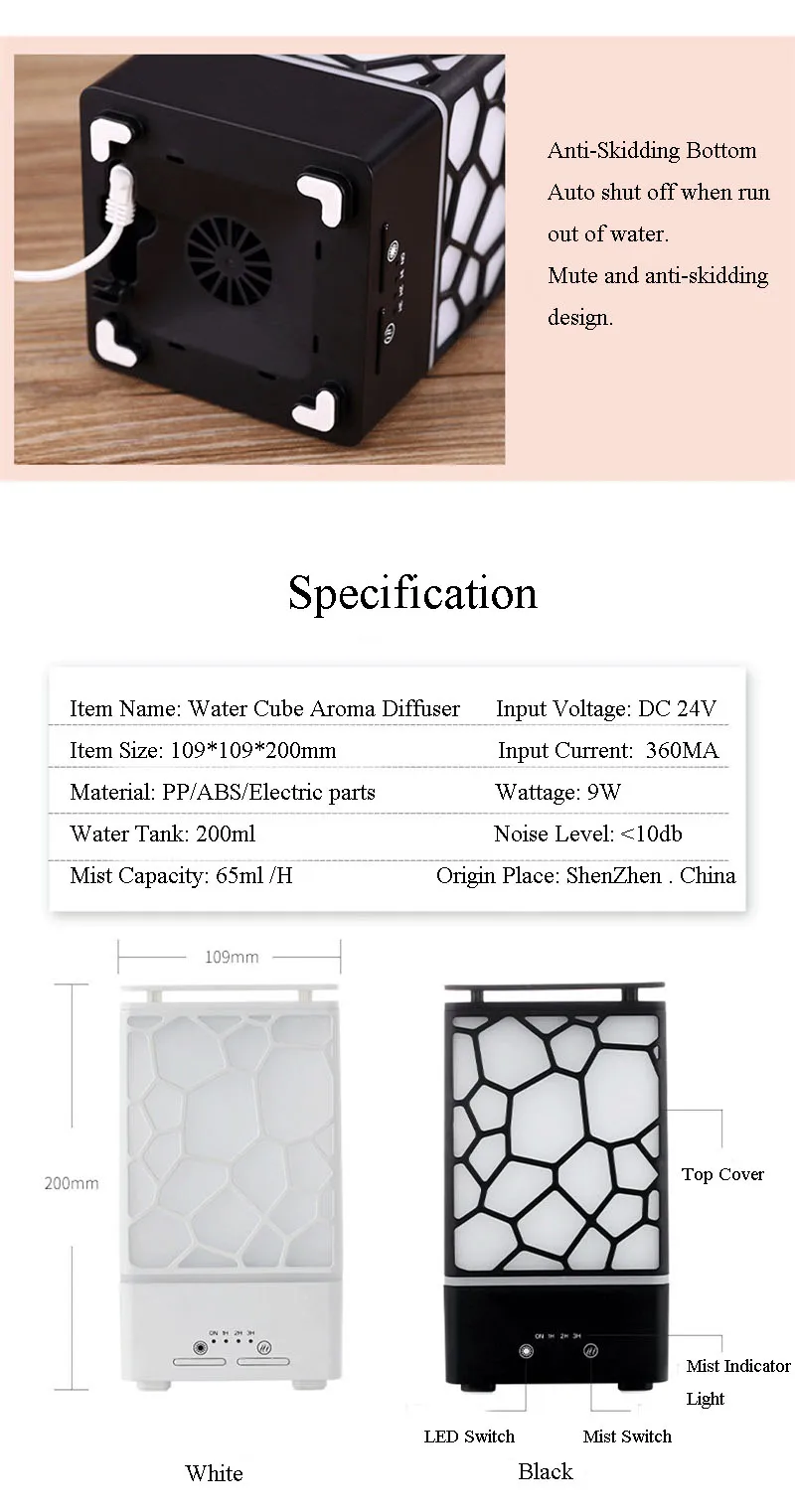 Colorful Comfortable Romantic Water Cube Oil Aroma Diffuser Humidifier Atmosphere Night Lamp for Home