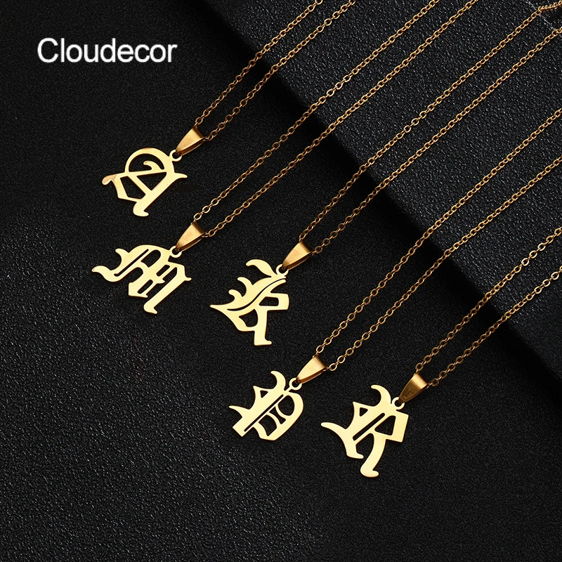 

Gothic Old English Letter Necklace Women Gold Plated Initial Necklace Fashion Letter Pendant Student Couple Name Necklace Letter, 18k gold plated
