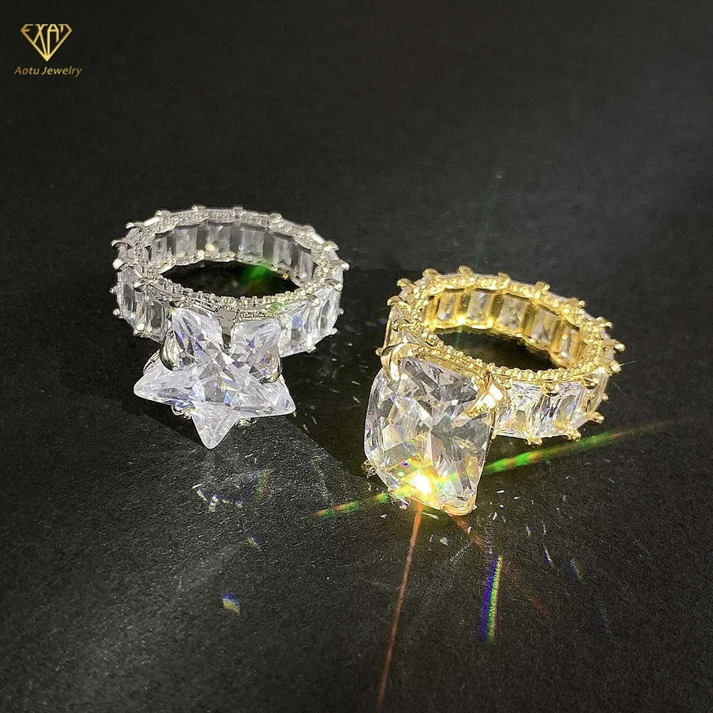 

Wedding Ring Clear White Cz Diamond Gold Plated Baguette Rings