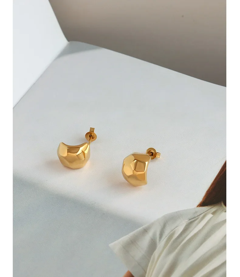

Ins Creative Trendy Real Gold Plated Geometric Stud Earrings Irregular Stainless Steel Rhombus Earrings For Women